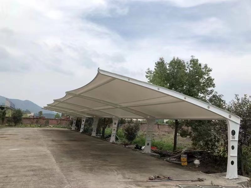 湖北小区改造停车棚工程，膜结构非机动车棚定制厂家-2